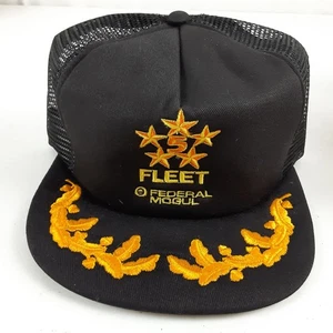 Vintage Truckers Cap 5 Star Fleet Federal Mogal Embroidered Yellow & Black Hat - Picture 1 of 13