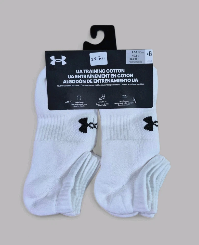 UNDER ARMOUR Niños Calcetines No Show Mechas Acolchadas Sudor 6 Pares Zapato Talla 4.5Y-7Y Foto 1 de 4