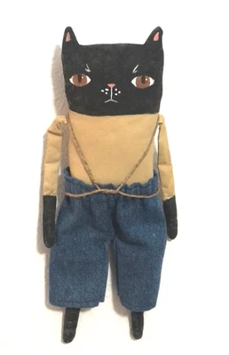 Hecho a pedido, muñeca primitiva, muñeca gato, muñeca artística, gato negro, muñeca de tela Foto 1 de 4