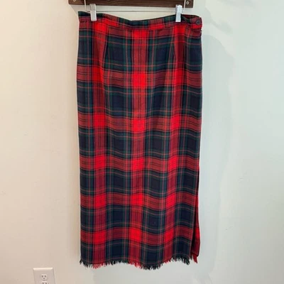Винтажный Rafella 100% шерсти Tartan клетку бахрома отделки надежном макси юбка размер 12 - Изображение 1 из 4