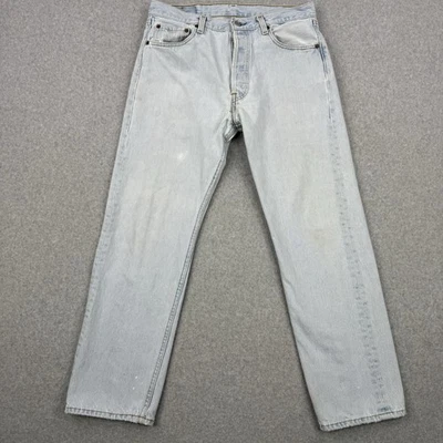 Vintage Levis Jeans Mens 33x28 Light Wash 501 Button Fly Distressed Made In USA - Image 1 of 4