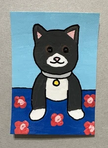 Original ACEO Art Card - Cat Plush Stuffed Toy 3.5 in x 2.5 in Acrylic Painting - Picture 1 of 2