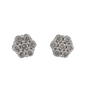 Cluster Diamond Floral Stud Earrings 10K White Gold 0.40 TW 7 mm Round Ladies - Picture 1 of 11