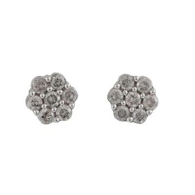 Cluster Diamond Floral Stud Earrings 10K White Gold 0.40 TW 7 mm Round Ladies - Image 1 of 4