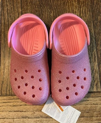 Crocs Kids Classic Clog | Pink Glitter w/ Pink Strap | Size J2 - Image 1 of 4