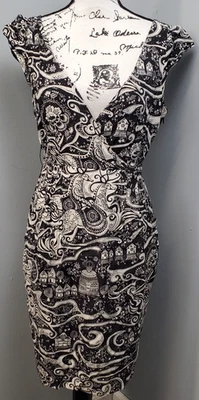 Vestido recto Moulinette Soeurs para mujer 6 negro blanco estampado geográfico sin mangas cremallera trasera Foto 1 de 4