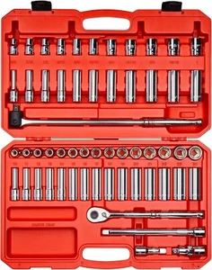 1/2 Inch Drive 6-Point Socket and Ratchet Set with Case (57-Piece) - Picture 1 of 9