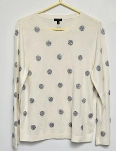 Talbots Women’s Ivory Large pullover Sweater Metallic Silver Polka Dots - Picture 1 of 9