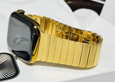 Custom Anodized Bright Gold 46MM Apple Watch SERIES 10 Gold Plated Link Band - Image 1 of 4