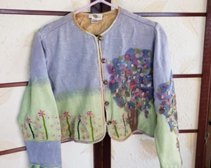 ❤️ Sandy Starkman Long Sleeve Blue/Green Sweater Cotton M Spring Floral - Picture 1 of 7
