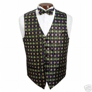 New Mardi Gras Diamond Pattern Tuxedo Vest Only - Picture 1 of 1