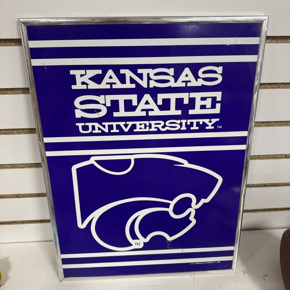VTG FRAMED Purple White Kansas State Wildcats KSU Print Hanging 1992 P&K Product - Image 1 of 4