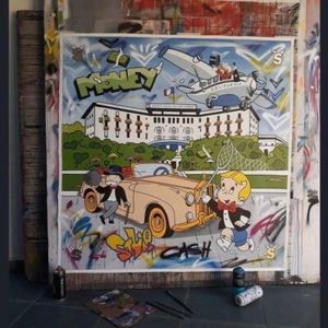 Richie Rich Canvas Painting Wall Decor / Alec Monopoly Art / Cartoon Spray Paint - Picture 1 of 9
