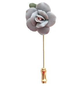 Flower Stick Pin Brooch Porcelain Vintage 80s Floral Victorian Revival Jewelry - Picture 1 of 4