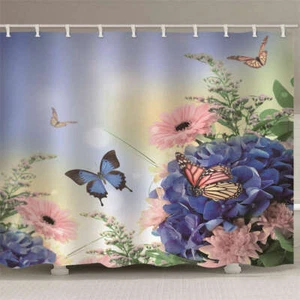 Glazed Blue Foam Bud 3D Shower Curtain Waterproof Fabric Bathroom Decoration - Picture 1 of 6