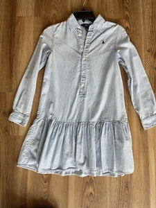 Ralph Lauren Girls Denim Shirt Dress | 12 | Belted | Pockets | Pony - Picture 1 of 3