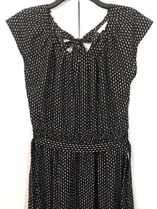 LC Lauren Conrad Pleated Neck Norah Black Geometric Printed Dress M Belt Tie Bow - Picture 1 of 11