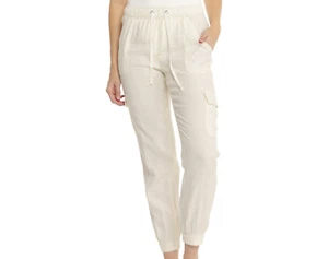 $89 Nicole Miller New York Solid Linen Joggers - Coconut Milk - Medium -New Tag - Picture 1 of 7