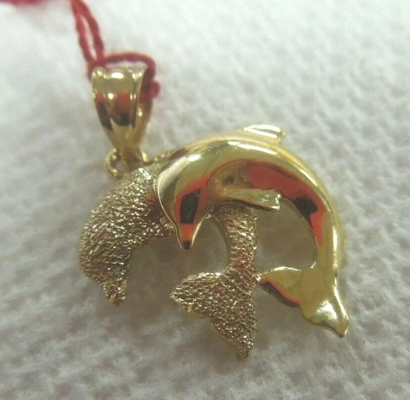 q668 Beverly Hill Gold 14k Leaping Dolphin Pendant Signed 1.8 g - Image 1 of 1
