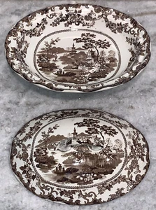 Vtg Chinoiserie Brown Sepia Transferware Ironstone Tureen Lid 10”L 7.5”W 5”T - Picture 1 of 11