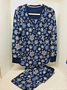 Nautica 2PC Women's Sleepwear Set Dark Blue Snow Flake Micro Fleece  XXL