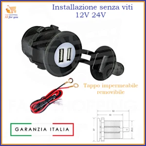 Presa femmina accendisigari con porta doppia usb auto moto camper camion 12V 24V - Photo 1/2