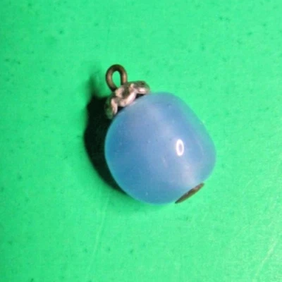 ANT/VTG 3/16" TRIANGULAR BLUE GLASS DIMI SHANK CHARMSTRING WAISTCOAT BUTTON-W413 - Image 1 of 2