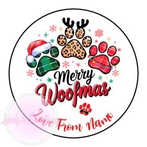 Personalised Christmas Merry Woofmass Dog Stickers Gifts Sweet Cones Pet Present - Picture 1 of 1