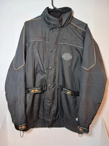Harley Davidson Waterproof Biker Rain Coat Jacket Mens Sz S Black Full Zip Snaps - Picture 1 of 14