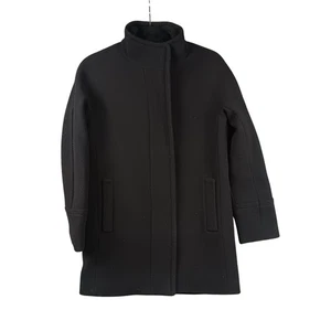 J. Abrigo para mujer Crew negro mezcla de lana cuello falso cremallera frontal talla 0 reimaginado - Imagen 1 de 10