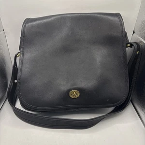 Coach Stewardess Handbag 9525 Vintage Black Leather w/ Shoulder Strap, USA Made - Picture 1 of 14