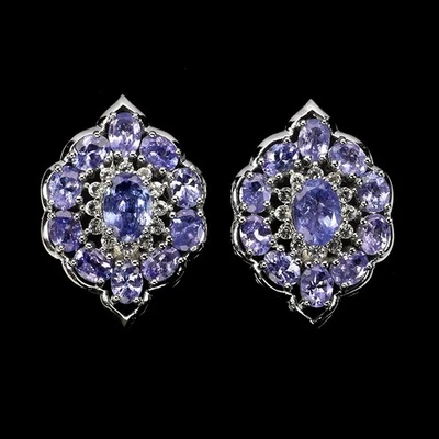 Pendientes de plata de ley 925 ovalados tanzanita 7x5 mm topacio piedras preciosas naturales joyería Foto 1 de 4