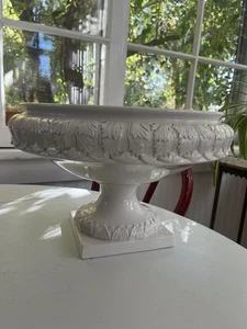 Urna ceramica bianca vintage composta giardiniere grande rilievo splendida - Foto 1 di 7