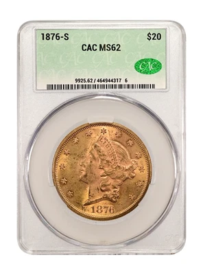 1876 - S $20 Oro Doble Águila CACG MS 62 Envío Gratis EE. UU. Solo (48) Foto 1 de 4