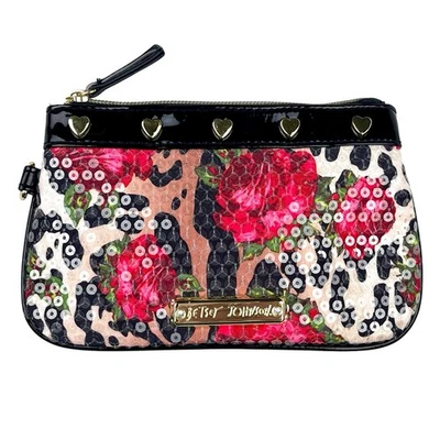 Betsey Johnson Betseyville Wristlet Sequin Cheetah Blossom Bag No Strap - Image 1 of 4