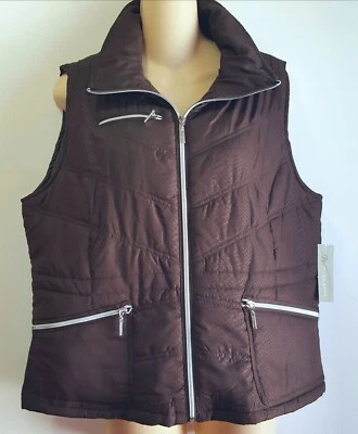 Studio Works Women’s Lightweight Quilted Vest Bark Brown Size L Zippers NWT - Image 1 of 4
