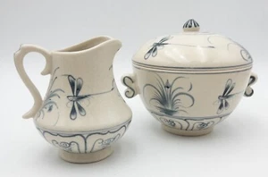 Vietnamesische Fledermaus Trang blau Libelle Krug und Schüssel mit Griffen & Deckel Set - Bild 1 von 15