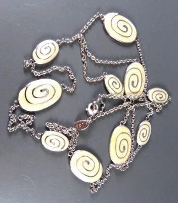 New LGA Lauren G Adams SILVER STATION NECKLACE Ivory Enamel Swirl Panels 36" - Image 1 of 4