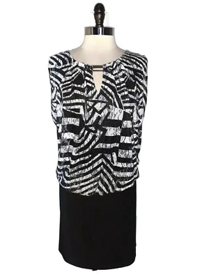 Vestido Blusa PERCEPTIONS Talla Grande 16W Negro Blanco Encaje Sin Mangas Tejido Elástico Foto 1 de 4