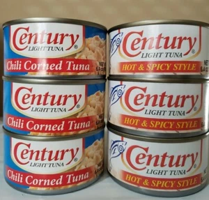 6-Asst. Flavors Century Light Tuna HOT& SPICY & CHILLI CORNED TUNA 180g each - Picture 1 of 2