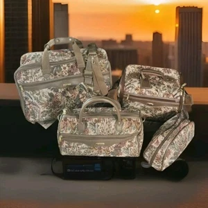 Vintage Jaguar 1980 4 Pc Luggage Rose Tapestry - Picture 1 of 24