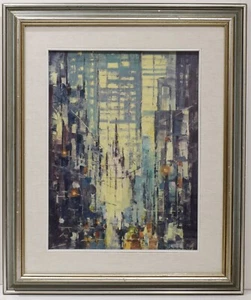 Painting Picture PAINT Oil on Canvas B. BARATTI (?) 1970s FUTURISTIC CITY - Picture 1 of 4