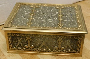 Antique Brass/ Silver Metal Box Earhard & Sohne Art Nouveau jewelry box - Picture 1 of 4