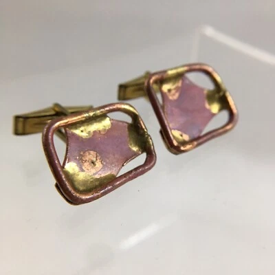 Copper Frame Triangle Abstract Cufflinks Modernist Brutalist Artisan VTG H1 - Image 1 of 4