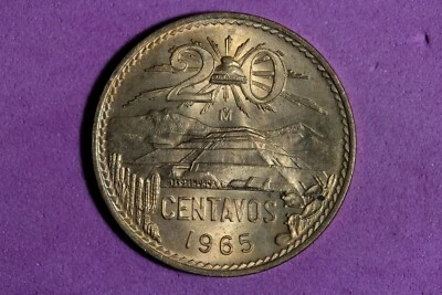 Moneda de 20 centavos de latón México 1965 #M22602 Foto 1 de 2