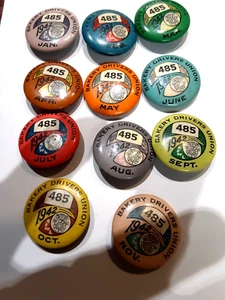 (pgasteelers1)   Bakery Drivers  11 Union pins Jan-Nov 1942 Teamsters Local #485 - Picture 1 of 3