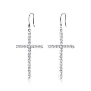D Color VVS1 Moissanite Cross Drop Earrings Women Gift 18k White Gold Plated GRA - Picture 1 of 12