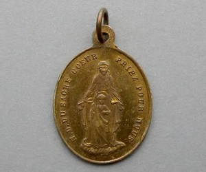 Saint Virgin Mary & Jesus. Sacred Heart. Antique Religious Copper French Medal. - Picture 1 of 3