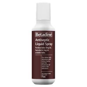 Betadine Antiseptic Liquid Spray 75mL Minor Cuts Abrasions and Minor Burns - Picture 1 of 2