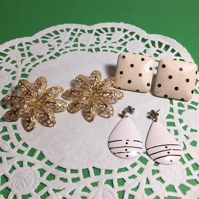 3 PAIR LOT OF FASHIONABLE PIECED EARRINGS FILIGREE AND MORE - Image 1 of 4